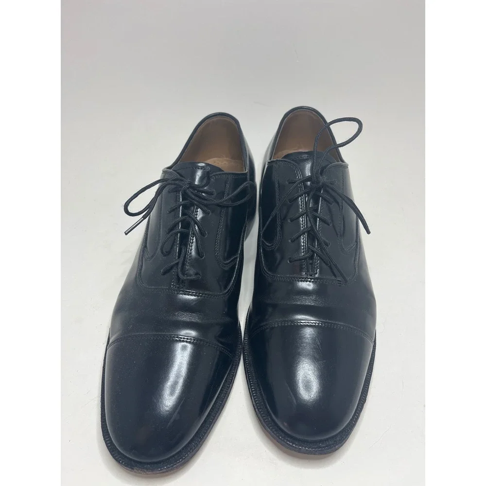Johnston & Murphy Men's Dress Shoes 7 Black Cap Toe Lace Up Leather Oxfords
